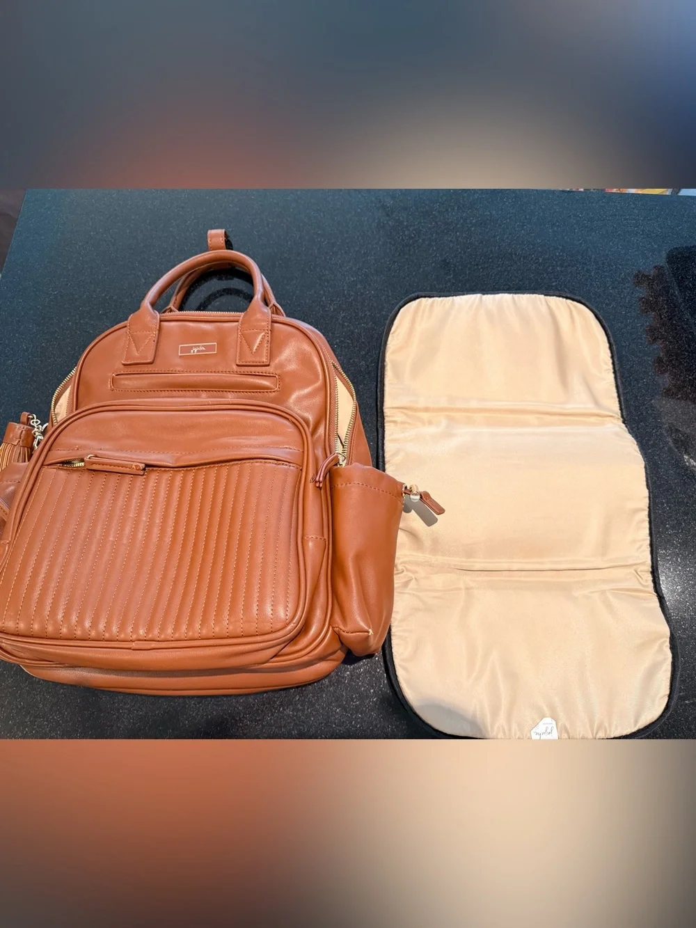 Ju-Ju-Be Cognac Brown Backpack Diaper Bag with Changing Mat